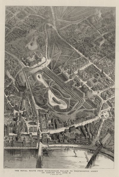 The Royal Route from Buckingham Palace to Westminster Abbey on Jubilee Day, 21 June by Henry William Brewer